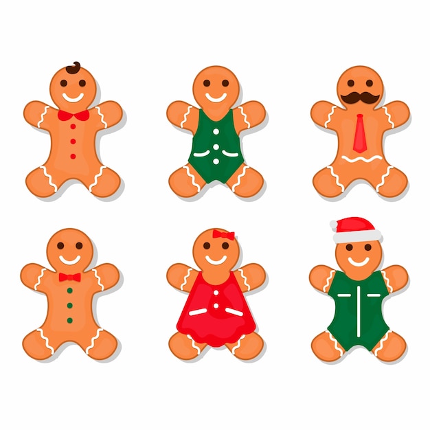 Free Vector flat design gingerbread man cookie collection