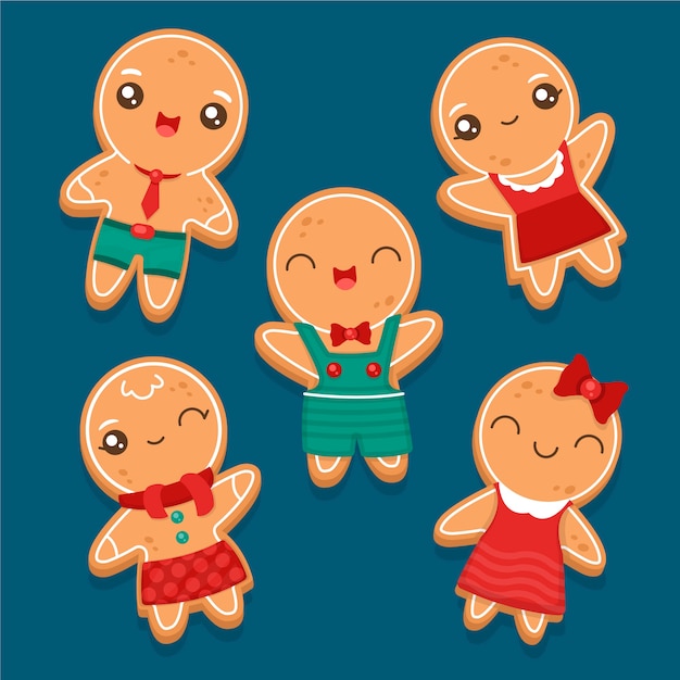 Flat design gingerbread man cookie collection