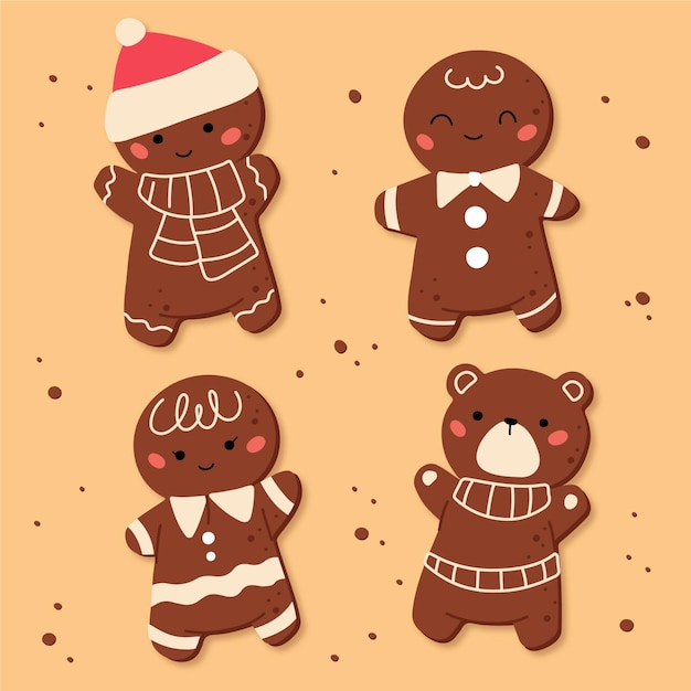 Flat design gingerbread man cookie collection