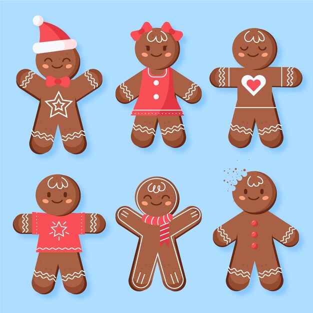 Flat design gingerbread man cookie collection