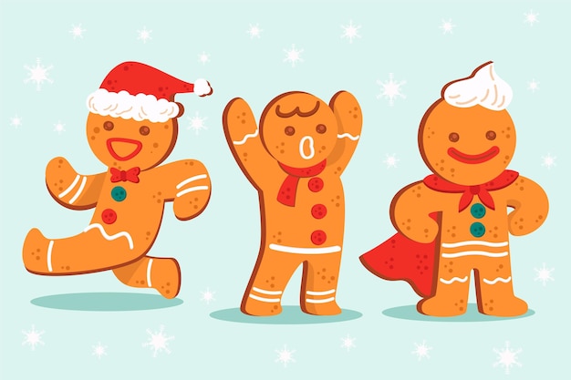 Flat design gingerbread man cookie collection