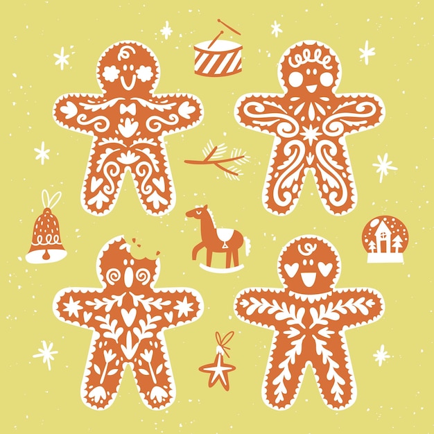 Free Vector flat design gingerbread man cookie collection