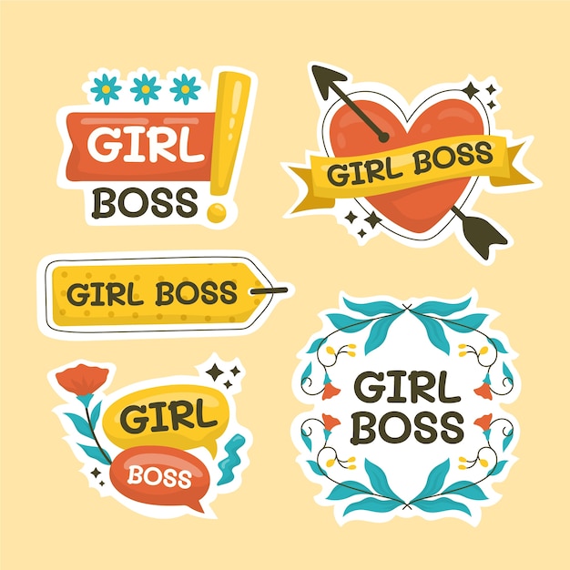 Flat design girl boss sticker set