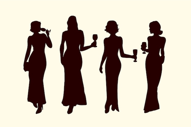 Flat design girl drinking wine silhouettes