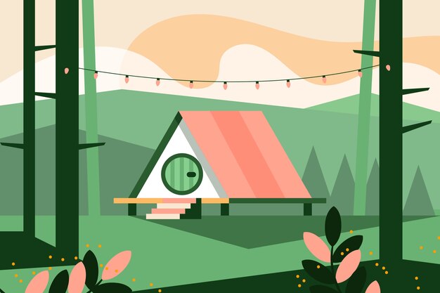 Flat design glamping illustration