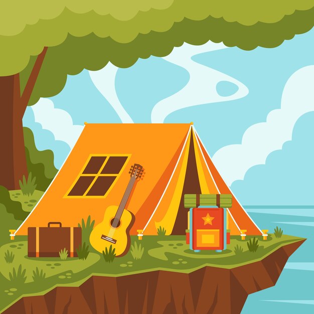 Flat design glamping illustration