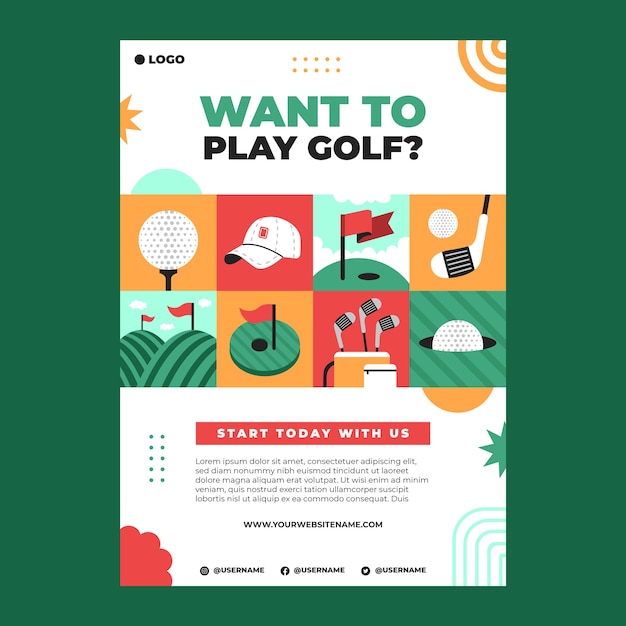 Flat design golf club poster template