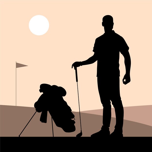 Flat design golfer silhouette