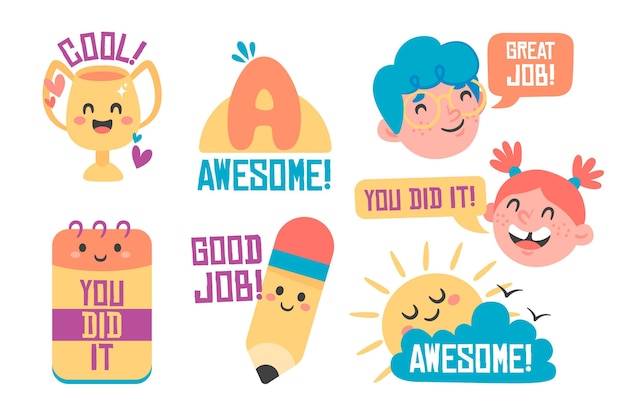 Flat design good job and great job sticker set