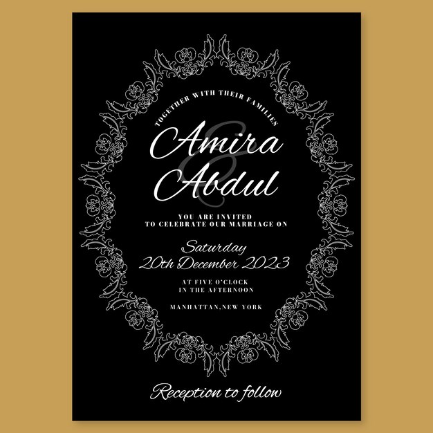 Flat design gothic wedding invitation