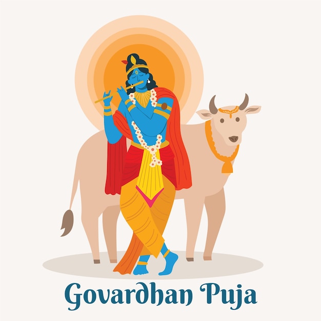 Flat design govardhan puja