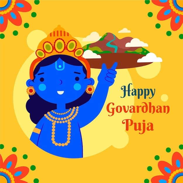 Flat design govardhan puja