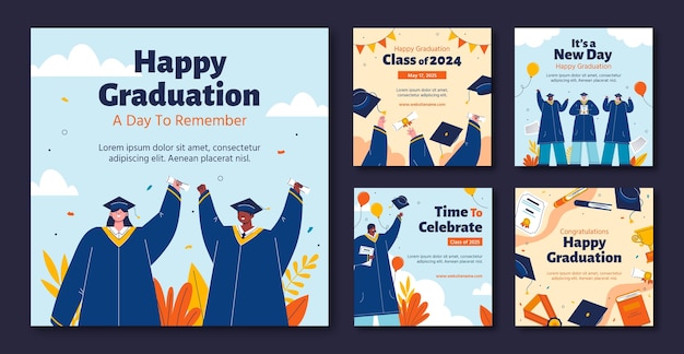 Free Vector flat design graduation celebration instagram posts