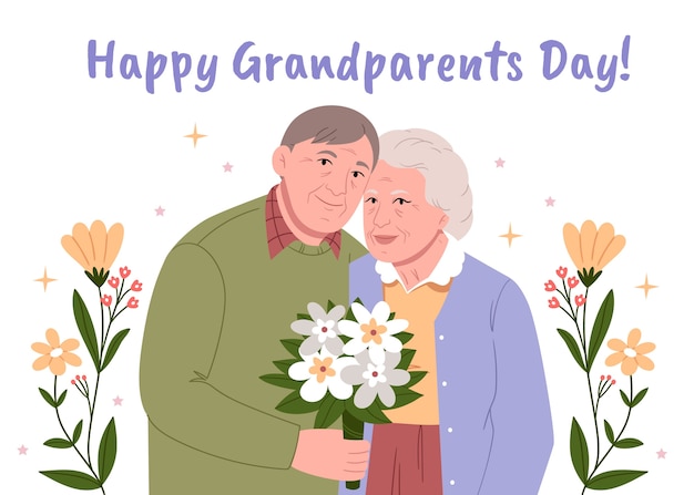 Flat design grandparents day with flowers background