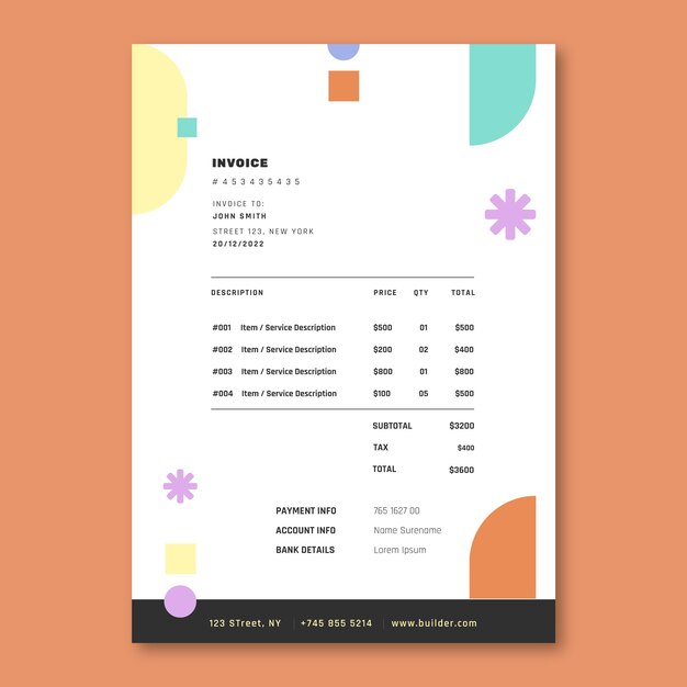 Flat design graphic designer invoice