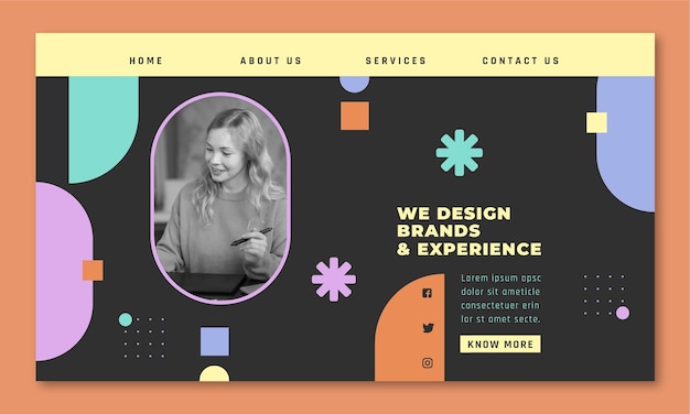 Flat design graphic designer landing page template