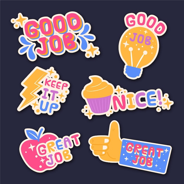 Flat design great job stickers collection