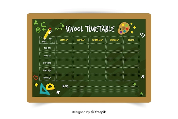 Flat design green school timetable