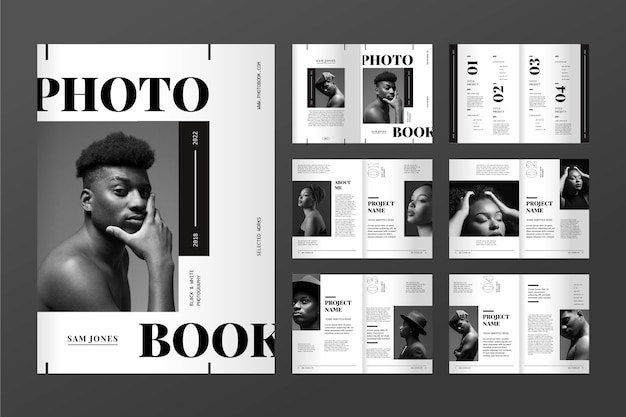 Flat design greyscale photobook template