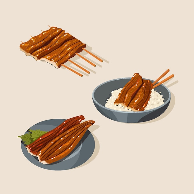 Free Vector flat design grilled eel japanese cuisine