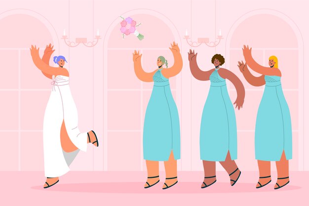 Flat design group of bridesmaids with bride