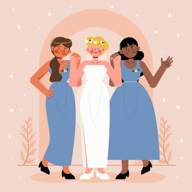 Flat design group of bridesmaids with bride