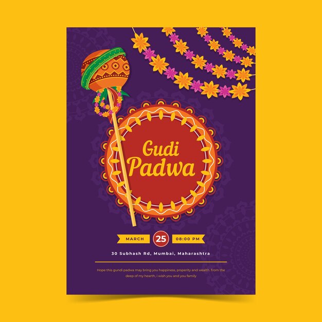 Flat design gudi padwa poster