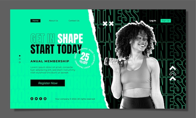 Flat design gym fitness landing page template