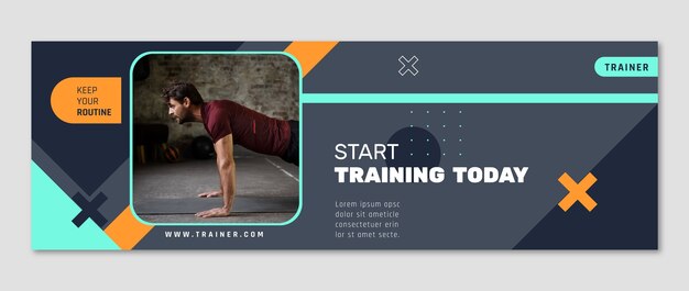 Flat design gym fitness twitter header