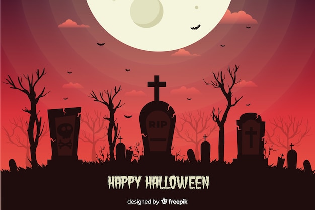 Free vector flat design halloween background with cemetery