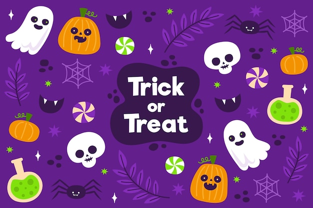 Flat design halloween background with ghosts