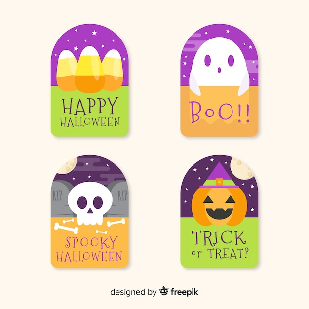 Free Vector flat design halloween badge collection