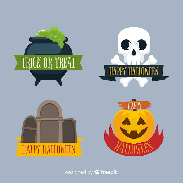 Free vector flat design of halloween badge collection