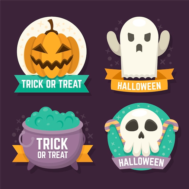 Flat design halloween badge collection