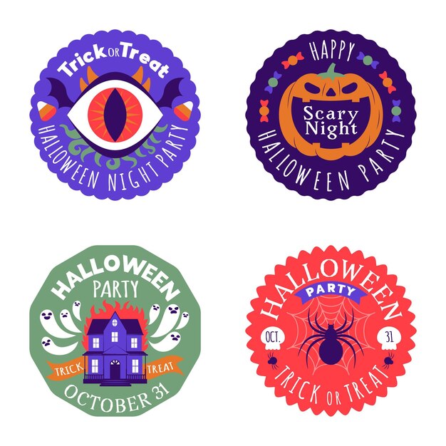 Flat design halloween badge collection