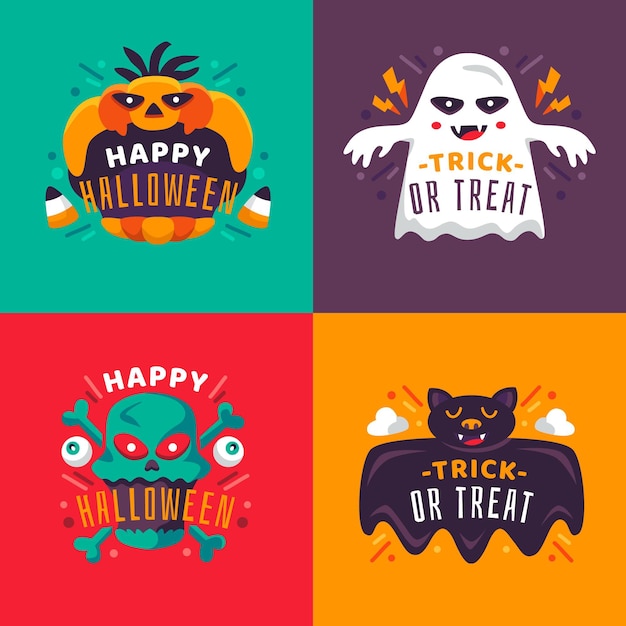 Free Vector flat design halloween badge collection