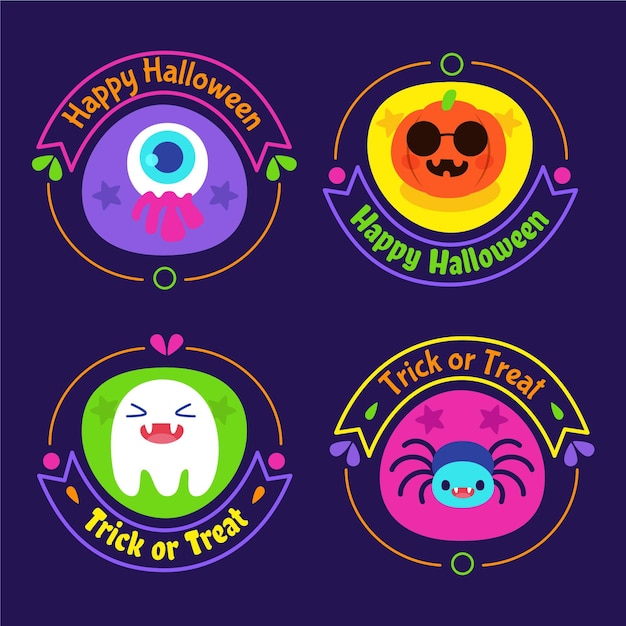 Free Vector flat design halloween badge collection