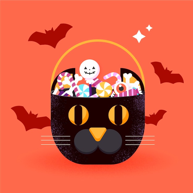 Flat design halloween bag with cat