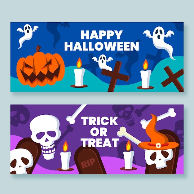 Flat design halloween banners template