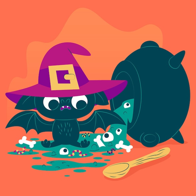 Free vector flat design halloween bat wearing hat