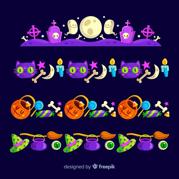 Flat design of halloween border collection