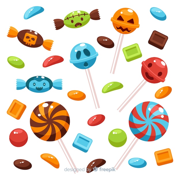 Free Vector flat design halloween candy collection