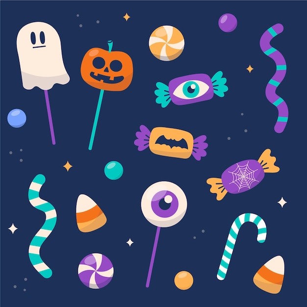 Flat design halloween candy collection