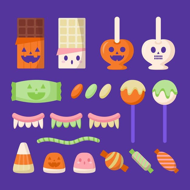 Flat design halloween candy collection