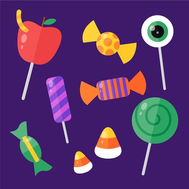 Flat design halloween candy collection