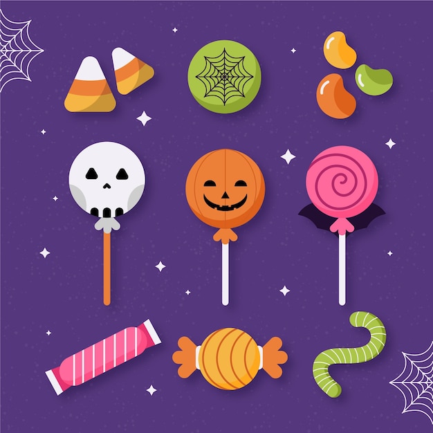 Flat design halloween candy set