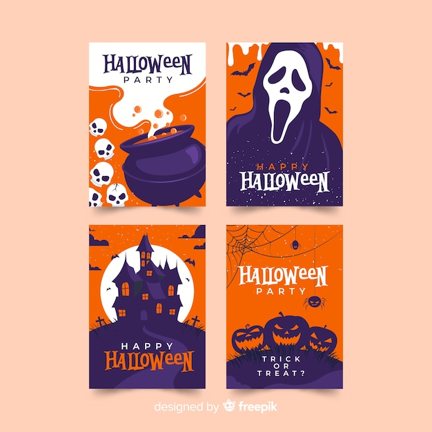 Flat design of halloween card collection