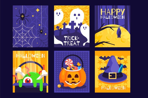 Flat design halloween card collection