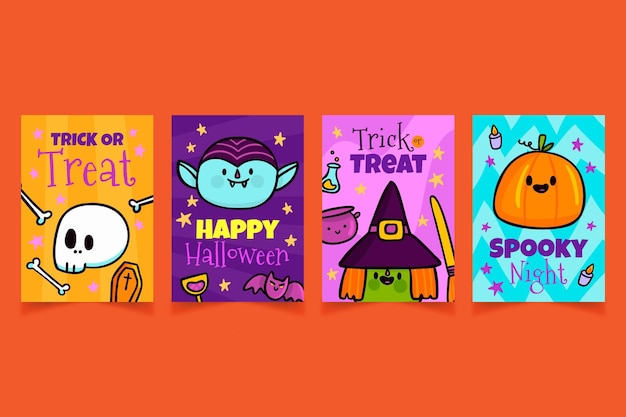 Flat design halloween card collection