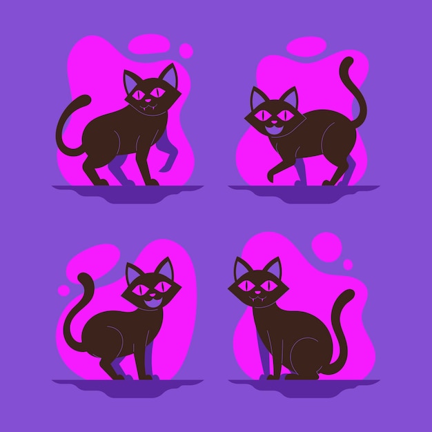 Free vector flat design halloween cat collection